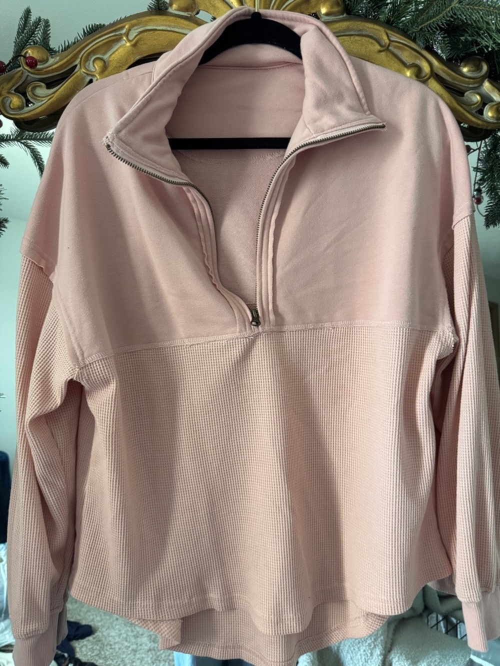 Women's Half-Zip Pullover Top - Dusty Pink